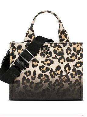 🌀NWT! DKNY Leopard-Print Canvas small tote in Black, Tan